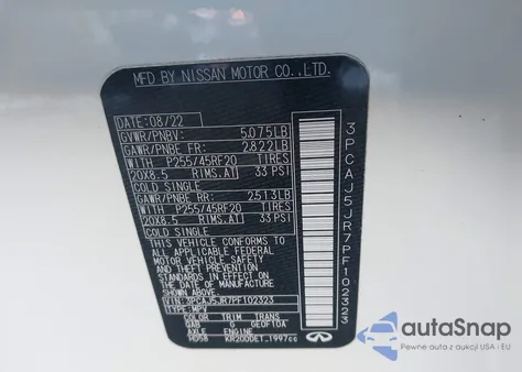 2023 Infiniti Qx55 Luxe Awd z USA, uszkodzony, nr VIN 3PCAJ5JR7PF102323